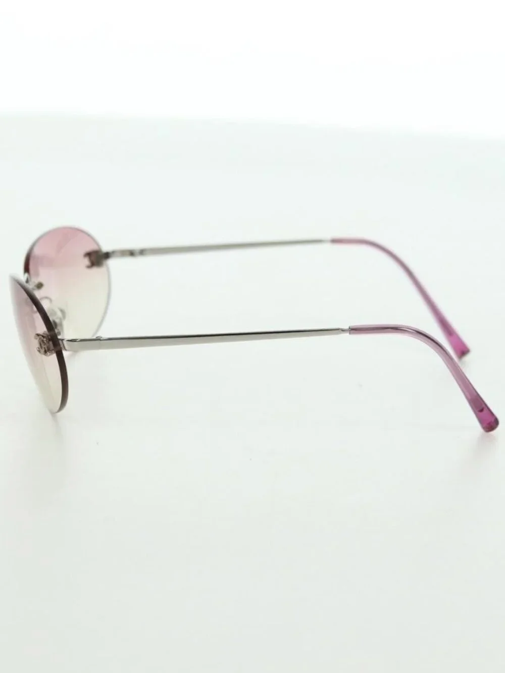 CHANEL Rimless CC Sunglasses metal Purple CC Auth am11594V